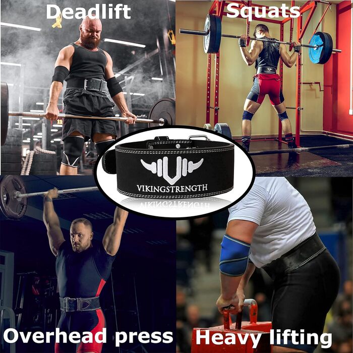 Преміум шкіряний пояс для важкої атлетики Vikingstrength з тяговими лямками, для чоловіків і жінок, для присідань, пауерліфтингу, кросфіту, станової тяги, розмір M-4XL, з додатком V-Strength