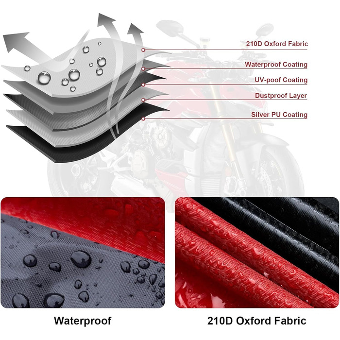 Водонепроникна мотоциклетна накривка Neverland для зберігання на вулиці та в приміщенні. 210D, 220 x 95 x 110 см. Підходить для мотоциклів, скутерів, мопедів.