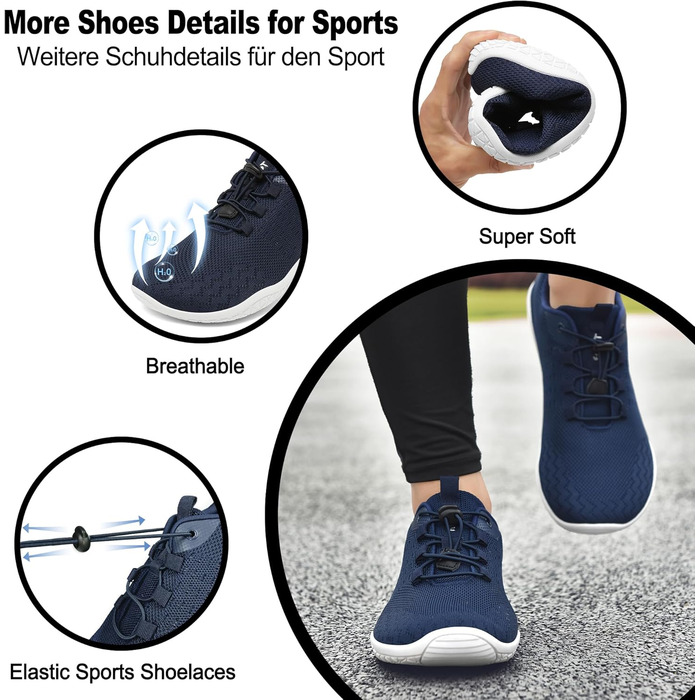 Geweo Взуття для пішохідної ходи Безшовне взуття для жінок та чоловіків Спортивні кросівки з широкою передньою частиною Легкі спортивні взуття для фітнесу, джогінгу, трейлу, ходьби босоногою. Zero-Drop підошва. Туристичне та повсякденне взуття. Унісекс. 3