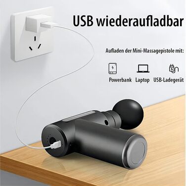 Масажний пістолет Newgen Medicals: Компактний акумуляторний масажер для рук з 4 насадками, 6 рівнів, USB-C, 30W