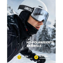 Ламікалл Скі-маска для жінок та чоловіків, сноуборд маска OTG - антизапітніння, дзеркальна, для носіння з окулярами, захист від ультрафіолету UV400, захист від відблисків, білий/срібний каркас (VLT: 8%)