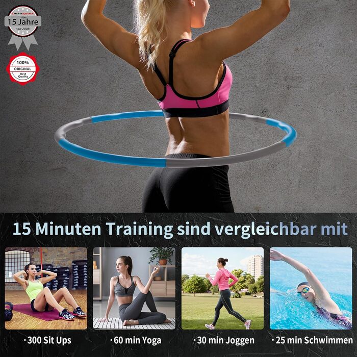 Ultrasport обруч Hula Hoop для тренування спини та пресу, 6 сегментів, м'який пінистий матеріал, зменшена кількість виступів, для початківців та досвідчених, синій/сірий