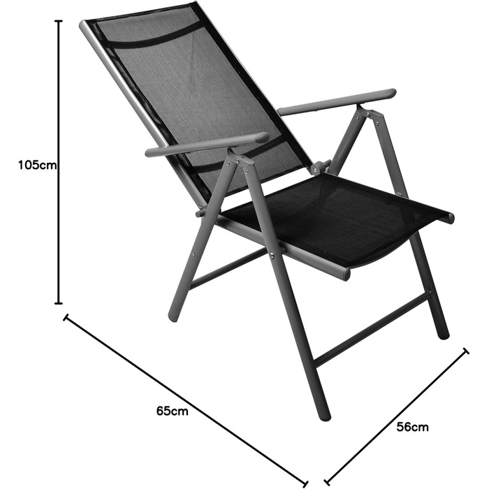 Крісло Nexos, розкладне, для саду, тераси, балкону, кемпінгу, фестивалів. З алюмінію, регульоване, легке, стабільне, чорне (1 шт.)