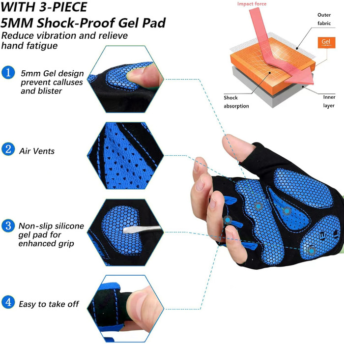 Велосипедні рукавички BIKINGMOREOK для чоловіків та жінок, дихаючі, MTB, mountainbike, унісекс (синій, S)