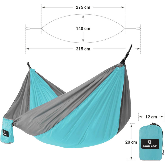 Гамак SONGMICS для 2 осіб, Ripstop Nylon, 300 кг, для кемпінгу та подорожей, 275 x 140 см, зелений