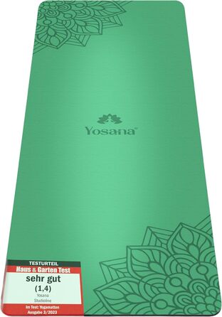 Килимок для йоги з натурального каучуку | Нековзний | ECO PU поверхня з ULTRA GRIP | 183x68 см, 4 мм, зелений, з мандалою | з ремінцем для перенесення