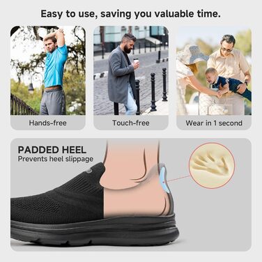Чоловічі кросівки Slip-On без шнурівків, спортивні, для бігу, легкі, дихаючі, повсякденні, чорні, 40 EU