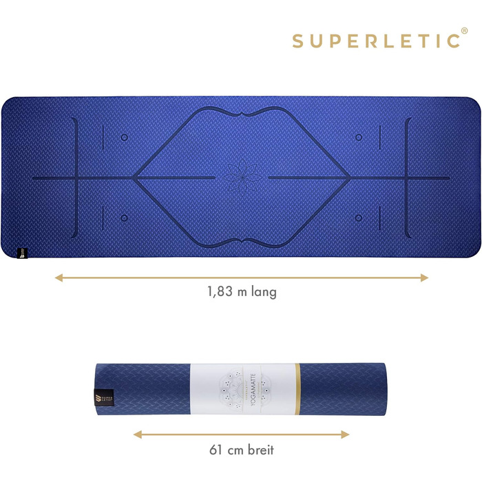 SUPERLETIC Фітнес-мат для йоги та гімнастики, 0,8/1/1,5 см, нековзкий, з ременем, гіпоалергенний, для спорту, пілатесу, чорний або зелений