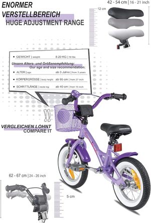 Дитячий велосипед Prometheus для дівчаток 12 дюймів з підтримкою коліс та заднім гальмом, фіолетовий