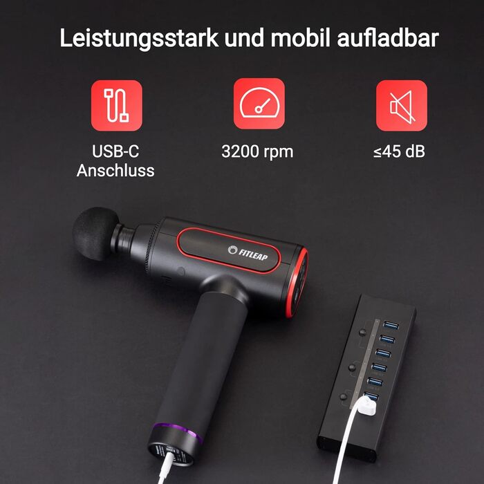 Масажний пістолет Fitleap Pro з 6 насадками та 6 режимами, 3200 об/хв, USB-C, для масажу м'язів шиї, спини, плечей і ніг