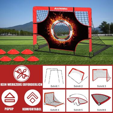 Набір для тренування воріт Kinder Fussballtore 3 в 1 з ціллю, мішенню, конусами та сумкою. Розмір 120x90x90 см. Червоно-чорний, для залу, вулиці та саду.