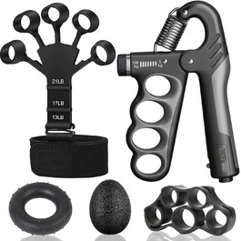 Набір для зміцнення хватки рук (5 шт.) – тренажери для рук, розтягувач пальців, кільце для хватки, м'яч для зняття стресу. Для спортсменів, чорний