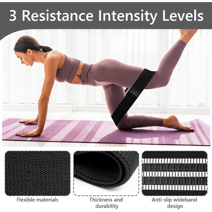 Фітнес-резинки Flintronic для стегон, набір еластичних стрічок для фітнесу, йоги, пілатесу, силових тренувань, тренувань ніг (C-чорний+D-темно-сірий+С-світло-сірий)