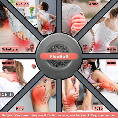 FlexRoll розсувний 2-в-1 масажний ролер для фасцій, спини та тіла, 13-35 см, йога-рол, масажер для спини, ніг, шиї, стегон, середньої жорсткості, червоно-сірий