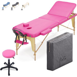 Мобільний масажний стіл Beltom® з 3 зонами, складний + табурет для косметології - Рожевий