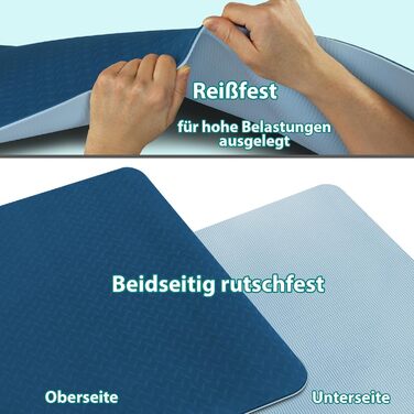 Килимок для йоги Alpidex rutschfest, 190 x 90 x 0.6 см, TPE, без фталатів, для фітнесу, гімнастики, пілатесу, йоги, тренувань, темно-синій / айс-блакитний