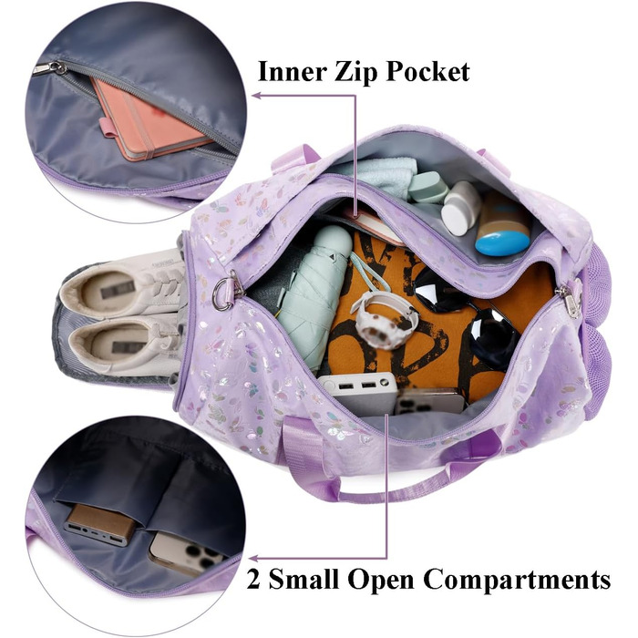 Спортивна сумка для дівчаток Kord з квітковим принтом (25L) з водонепроникним відділенням для мокрого одягу та взуття