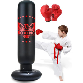 Надувний боксерський мішок для дітей 63 дюйми з рукавичками, боксерський мішок на стійці для карате, таekwondo, MMA (з рукавичками)