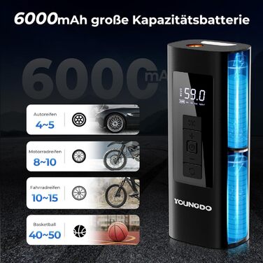 Електричний компресор-насос YOUNGDO 6000mAh, 150 PSI для велосипеда, авто, мотоцикла, м'ячів