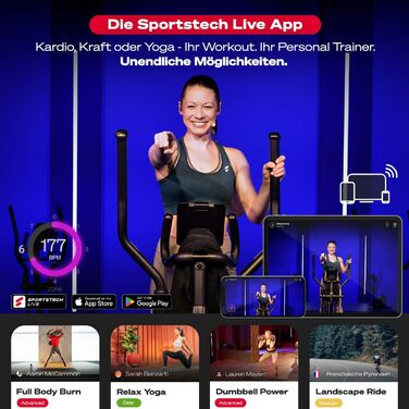 Sportstech CX2 Crosstrainer: тренажер для дому з генератором електроенергії | Німецька якість | Інтерактивні відео-тренування та мультиплеєрний додаток | Сумісний з пульсометром
