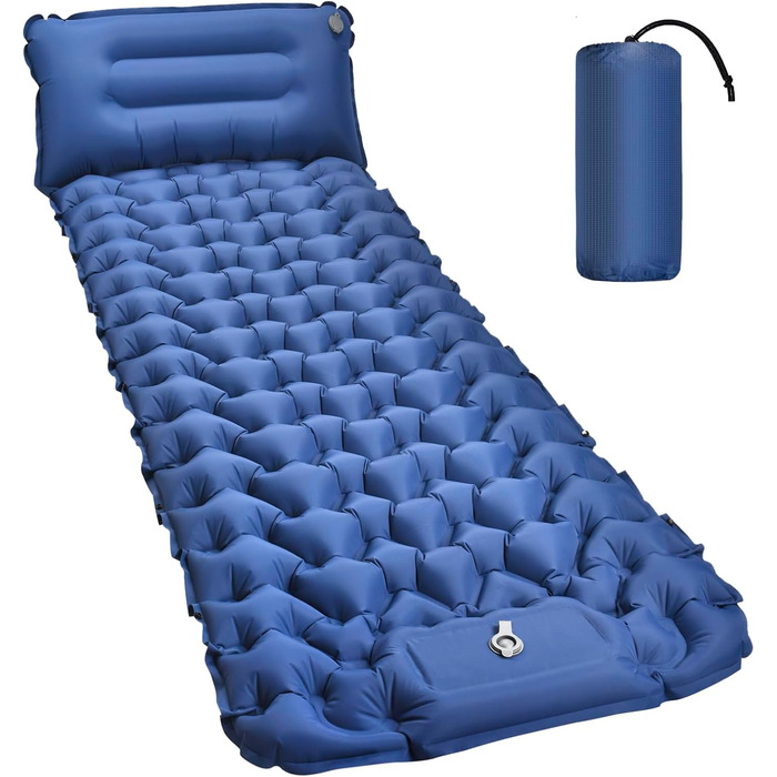 Каремат Amtake самонадувний, 10 см, для кемпінгу, туристичний, ультралегкий, з насосом, водонепроникний, для відпочинку на природі, пікніків, пляжу, блакитний
