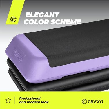 Аеробний степ-платформа TREXO для фітнесу, кардіо та домашніх тренувань, регульована висота 10/15/20 см, навантаження до 250 кг, 109x41 см, рожевий/оранжевий/сірий/зелений/фіолетовий