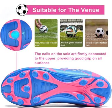 Дитячі футбольні бутси для хлопчиків та дівчаток, унісекс, дихаючі, легкі, з антиковзким покриттям, розмір 28-37 (34 EU), рожево-блакитні