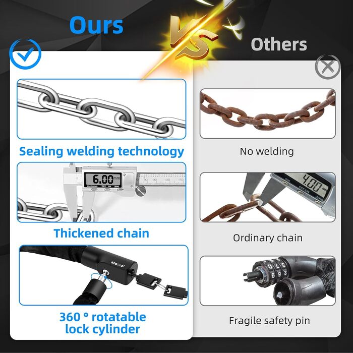 Замок для велосипеда з 3 ключами, ланцюговий замок проти крадіжок 90см, висока безпека, водовідштовхувальний чохол для велосипеда/електросамоката/електровелосипеда/MTB/мотоцикла/вантажного велосипеда, 870мм, чорний