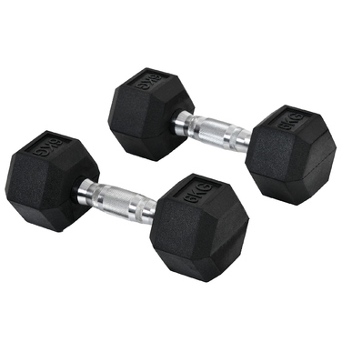 Набір гантелей HOMCOM Hexagon 2, 2x6 кг, чавун з гумовим чохлом, чорний| Аосом
