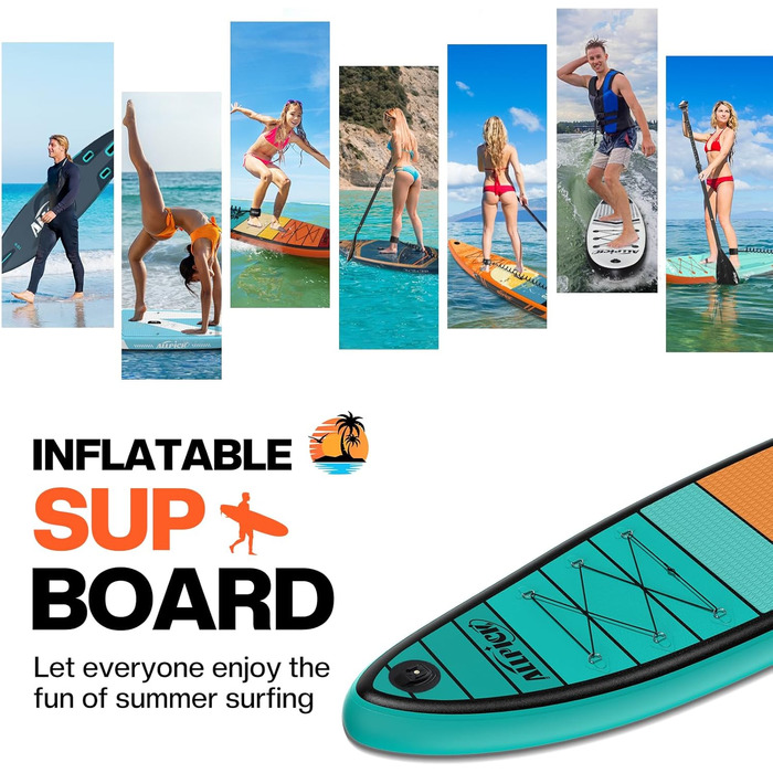 Надувний SUP-борд ALLPICK Premium Set: Комплектація для початківців та досвідчених, з кріпленням для камери, регульовим веслом, 200 кг, для відпочинку на пляжі (зелений)