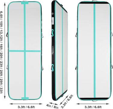 Гімнастичний надувний мат FBSPORT Airtrack 10/20 см, товщений, 2-6 м, з насосом і сумкою для тренувань, дому, йоги та фітнесу