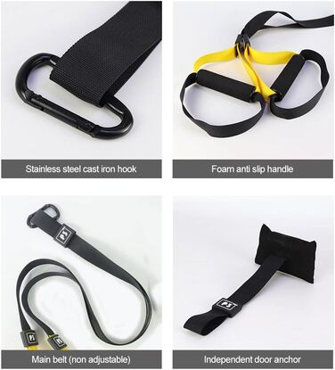 Тренажер Sling Trainer для всього тіла, підвісний тренажер для дому, комплект Suspension Trainer, для силових тренувань, домашні та вуличні тренування, чорно-жовтий