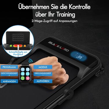 Walkingpad Laufband BLACK LORD MS2H: біговий доріжки для дому, 9-16 км/год, нахил до 9%, 2.2-3.2 PS, до 140 кг, LED-дисплей, мобільний додаток, тиха робота, чорний колір (з ручками)