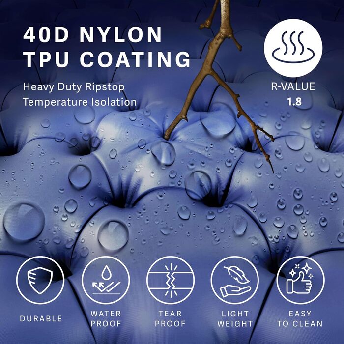 TREKKOUT Ultraleichte Isomatte з подушкою | Легка надувна туристична матрац для кемпінгу, подорожей та відпочинку | З інтегрованою помпою, водонепроникна, для одного спального місця