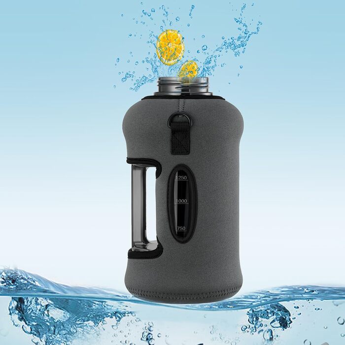 Спортивна пляшка для води Youcan Plato 2 л з трубочкою та чохлом, BPA Free, для газованої води, сіра, фітнес, спортзал