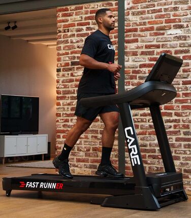 CARE FITNESS Fast Runner SP: Електричний біговий тренажер з регулюванням нахилу та складний - до 22 км/год, 20 рівнів нахилу, 57 програм, Kinomap