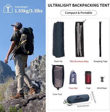 Намет Naturehike Cloud Up 1 - ультралегкий намет для 1 особи, 4 сезони, 20D, Marineblau (морський синій)