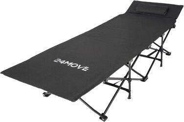 Розкладне ліжко 24MOVE® для кемпінгу та відпочинку на природі, 190x67x34 см, чорне