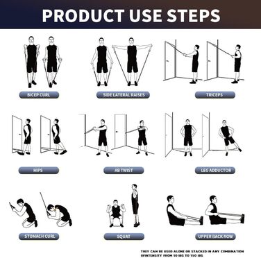 Набір еластичних стрічок WHATAFIT для фітнесу та реабілітації, з дверним кріпленням, ручками та сумкою, для чоловіків та жінок (сірий)
