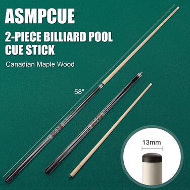 Більярдний кий Pool Queue 58 дюймів, тверде дерево, наконечник 13 мм, для професійних гравців, 1/2 кий, коричневий