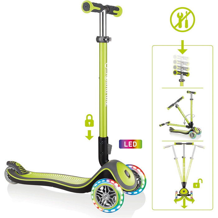 Дитячий самокат GLOBBER Elite Roller, 3-колісний, світлодіодні колеса, регульована висота, для дітей від 3 років, 120/80 мм, підшипники ABEC 5