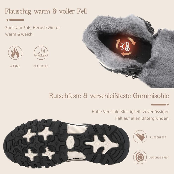 Зимові черевики для жінок: теплі трекінгові черевики, черевики для снігу, розмір 36-41 (чорний з білими лініями, 39 EU)