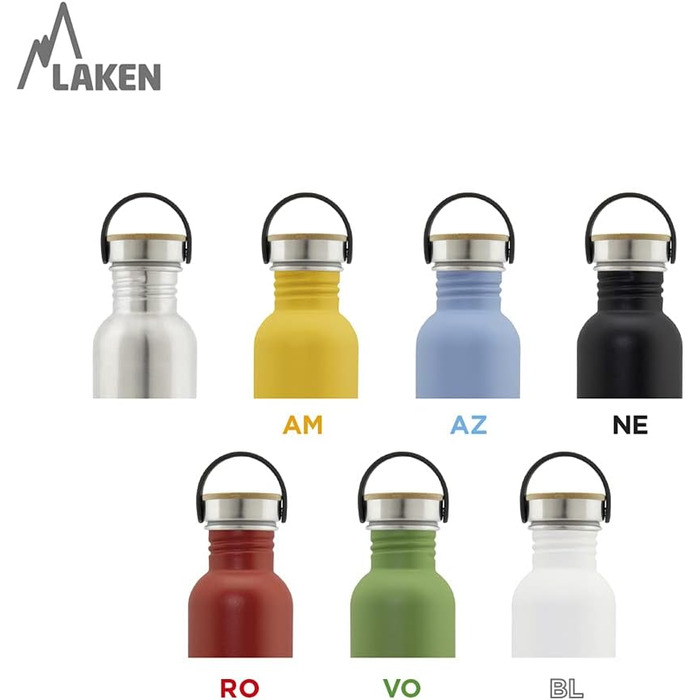 Laken Basic пляшка для води з нержавіючої сталі 1 л, чорна, широка горловина, кришка з бамбука, BPA Free