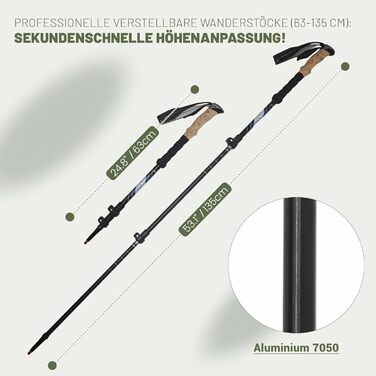 Жінські та чоловічі палиці для скандинавської ходьби, 2 шт. Телескопічні палиці для ходьби та трекінгу з алюмінію з гумовими амортизаторами (ергономічна ручка, чорний колір)