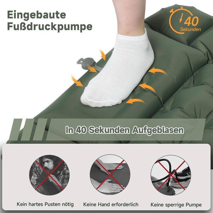 Килимок туристичний самонадувний HAUSPROFI, Ultraleicht, для кемпінгу, з помпою та подушкою, армійний камуфляж