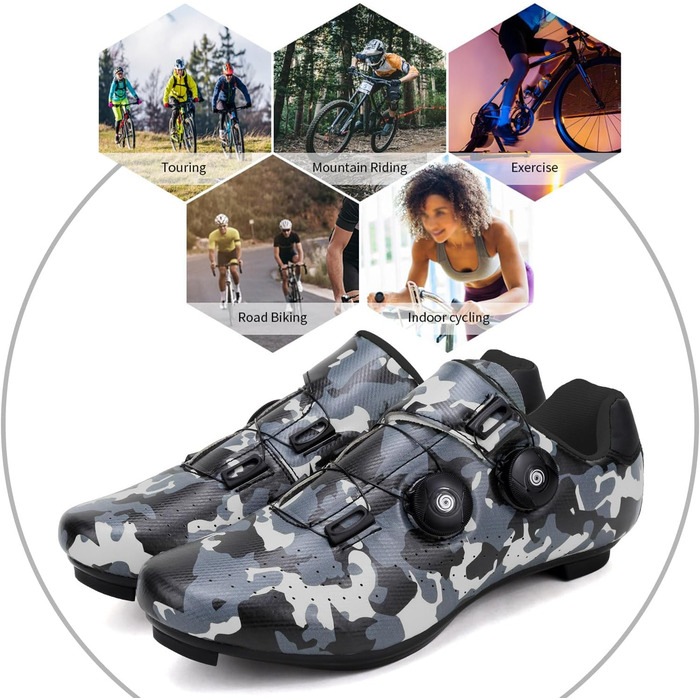 Чоловічі велосипедні туфлі для MTB, шосе та гірського велосипеда. Дихаючі велотуфлі, сумісні зі SPD/SPD-SL. Розмір 47 EU, камуфляж сірого кольору