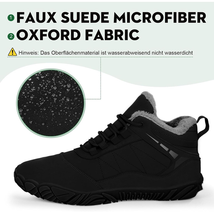 Босижні зимові черевики Ruyi: теплий підкладка, водонепроникність, підошва з протектором, широка передня частина (W09, чорний, 36 EU)