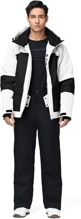 Комплект гірськолижний чоловічий HOTIAN: куртка та штани, дихаючий, водонепроникний, вітрозахисний, знімний капюшон, для сноуборду, розмір XL, чорний та білий