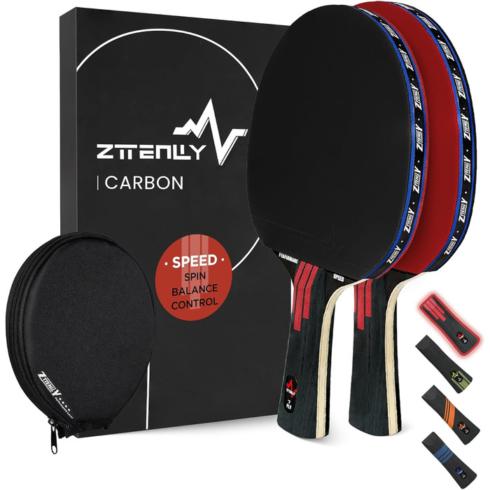 Набір тенісних столів для пінг-понгу 2 шт. - Шлагбаум з карбоновим покриттям, 7-шарове лезо, професійна швидкість/кінець/баланс/контроль, товщина гуми 2 мм, захисний чохол