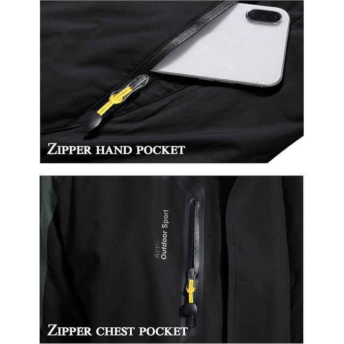 Зимова куртка KEFITEVD для чоловіків: водонепроникна, тепла, з відстібаною капюшоном, флісова куртка Softshell, чорно-сірий (S)